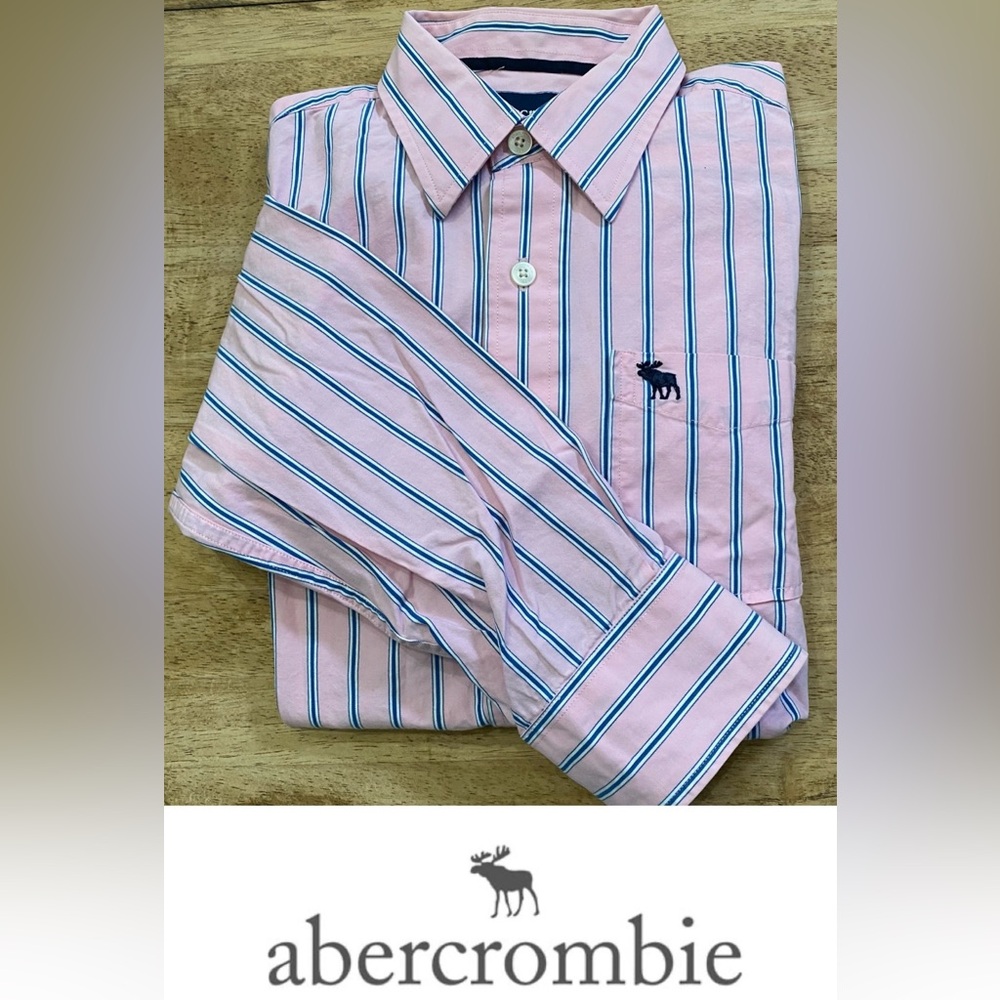 Abercrombie Boy’s Size XL Pink/Blue Pinstripe Long Sleeve Pocket‎ Oxford